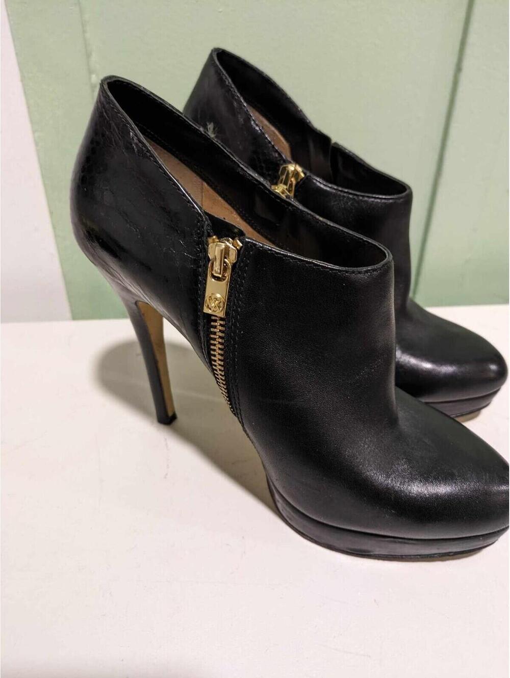 Michael Kors Ankle Boots Womens 8 Black Leather Snake Skin Platform Heels